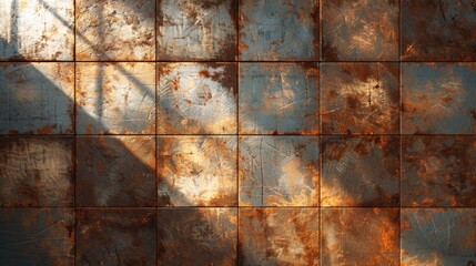 A rusty metal tile wall background