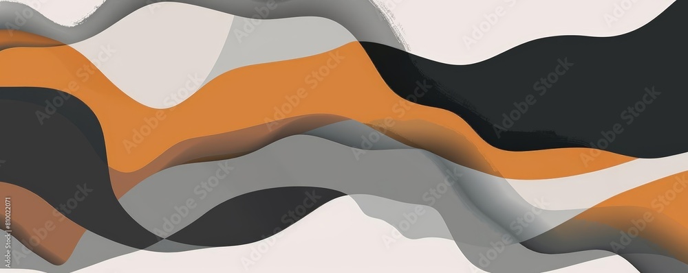 Poster abstract minimalist art print with fluid shapes in a grey and orange color scheme