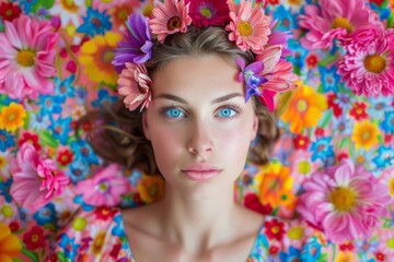 Naklejka premium portrait of a girl flowers wreath