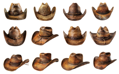 Cowboy hats collection  isolated on transparent background. 