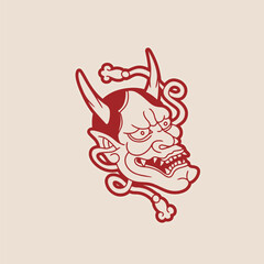 Japanese Demon Oni Mask Logo Design vector illustration	
