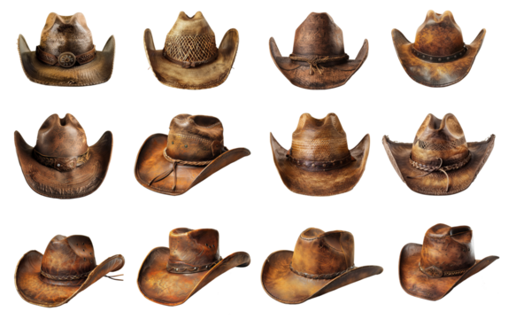Cowboy hats collection  isolated on transparent background. 