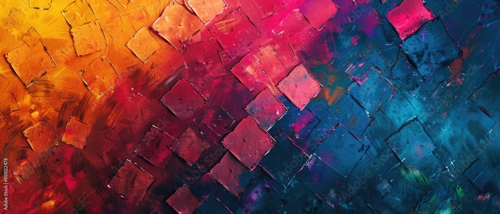 Poster abstract background features a combination of sapphire, vermilion, and chartreuse color pixels.
