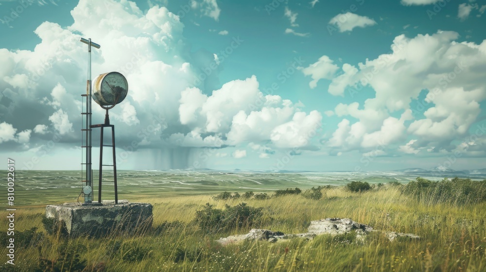 Poster a large field with a clock on top. suitable for time management concepts