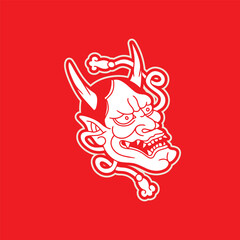 Japanese Demon Oni Mask Logo Design vector illustration	
