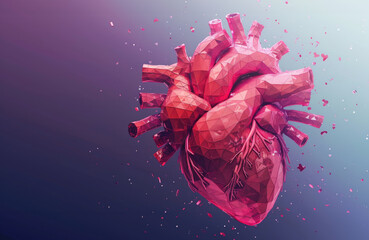 3d polygon human heart rendered illustration background
