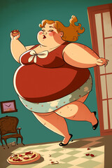Overweight woman cartoon. Confident plus size beauty. Healthy sport lifestyle