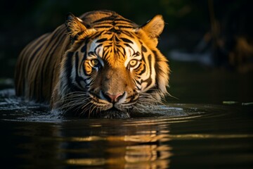 Tiger drinking river. Zoo danger. Generate Ai