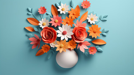 A beautiful bouquet of orange and pink flowers in a white vase. The perfect gift for any occasion!