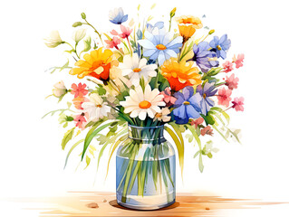 A beautiful watercolor painting of a vase of flowers