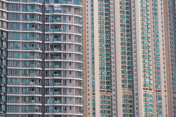 High rise tall residential building of public estate. Dense population building texture
