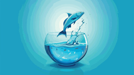 king fish jumping out of fishbowl vector Vector style