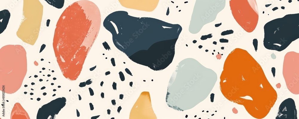 Poster abstract minimalist artistic pattern on a isolated background, featuring a white circle, a black squ