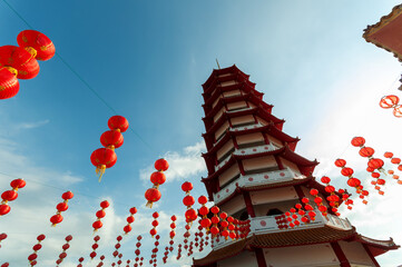 Pagoda and lanterns at Peak Nam Toong Temple Kota Kinabalu Sabah