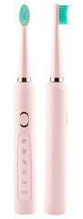 Pink electric toothbrush. Dental care. Appliance for clean teeth. Oral daily tooth care for girls. Hygiene for white teeth. Front and side view of two tooth brush's. Isolated white background. 