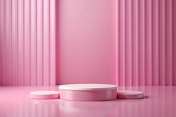 Pink podium for product presentation. Abstract background.