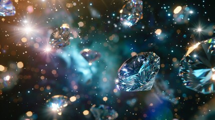 Blue diamonds floating in space