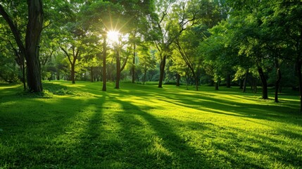 Beautiful park with a meadow and wooded area at sunrise in high resolution and high quality. concept parks,meadow,wallpaper,sunrise,forest,nature,greenery