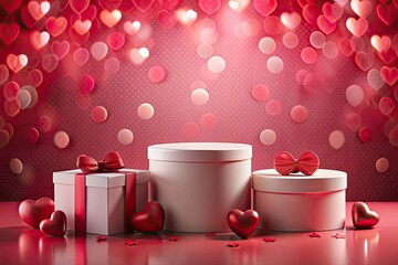 Valentines day background with gift boxes and hearts.