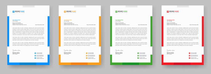 Creative modern letterhead design template with yellow, blue, green and red colors. Abstract letterhead design template layout. corporate letterhead bundle