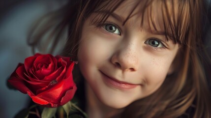beautiful girl with a red rose in her hand generative ai
