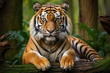 Obraz premium Tiger wild animal forest. Nature asia. Generate Ai