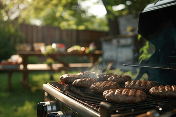 hamburgers being grilled on an open flame BBQ, festive, food, bbq, bar-b-q, cooking, summer time