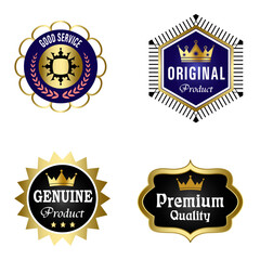 Set of Quality Badges and Labels Design Elements. Golden badge labels and laurel retro vintage collection. Emblem premium luxury logo in retro style template badges collection.