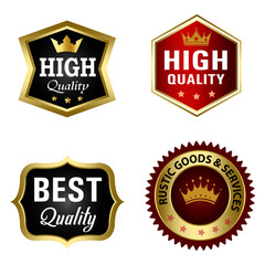 Set of Quality Badges and Labels Design Elements. Golden badge labels and laurel retro vintage collection. Emblem premium luxury logo in retro style template badges collection.