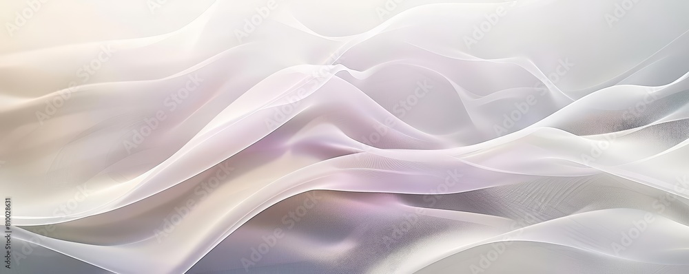 Poster abstract minimalist background with soft waves of white fabric, featuring a white flower in the fore