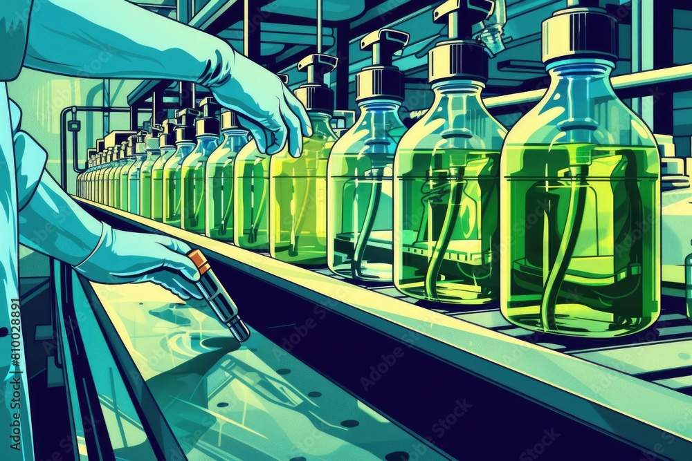 Poster a man in a lab coat working on a machine. suitable for scientific and engineering concepts