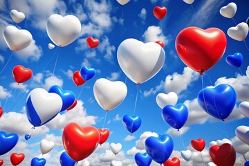 The concept of celebrating Russia Day on June 12. Balloons in the shape of a heart in the colors of...