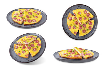 Chinese sausage omelette in a plate on a white isolated background