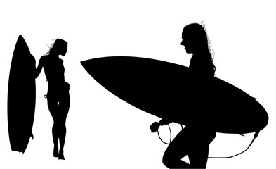 surfistas, contraluz, vector, tabla, surf, mar, atardecer, mujer surfista, silueta, tablista, ilustracion, arte surf, rosa, surfista en la playa, chica surf, mujer
