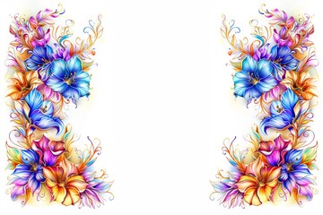 Watercolor border of blossoming flowers, carefully encasing a blank white space for special occasion paper frames