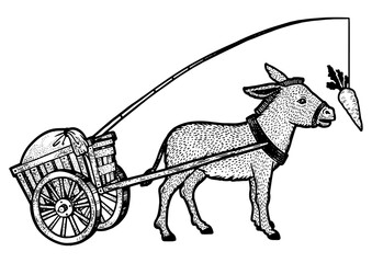 Donkey chasing carrot sketch PNG illustration