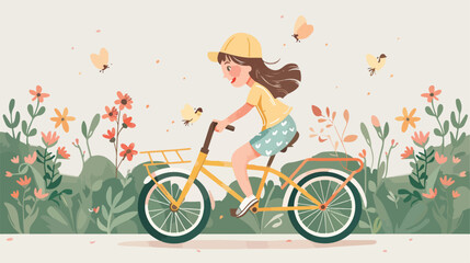 little girl riding bicycle adventure Vector style vector