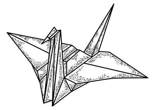 Origami crane bird sketch PNG illustration