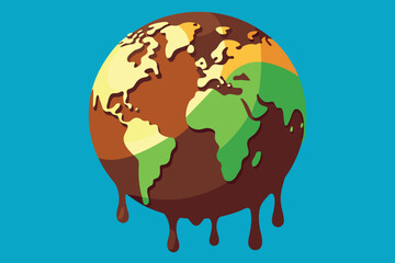 World chocolate day holiday. Planet earth with melted chocolate drops vector