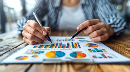 Fototapeta premium person checks analysis graphs document