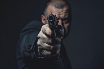 Man Pointing Gun at Camera