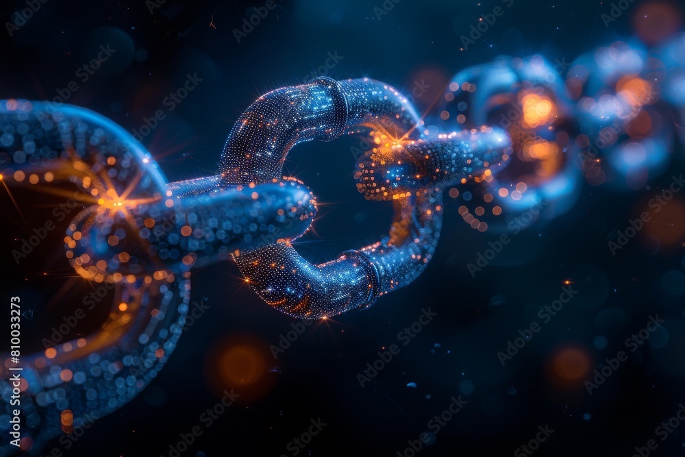 Poster an image portraying the intricate beauty of a blockchain connection, illuminated with thousands of s