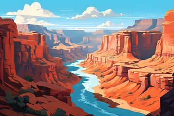 vintage style illustrated grand canyon, grand canyon vintage style, vintage grand canyon