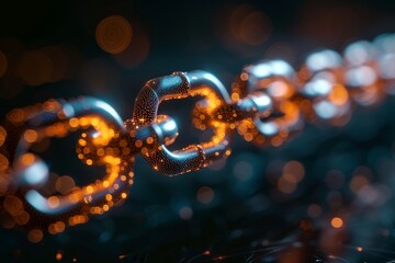 A dazzling digital art representation of a blockchain link glowing with connectivity and abstract high-tech appeal