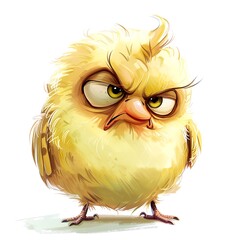 Naklejka premium Grumpy cute bird, adorable bird for digital projects, digital sticker. AI generated.