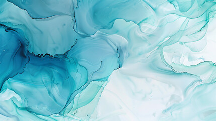 Cool aquamarine and frosty white alcohol ink abstract, creating icy patterns with highly textured oil paint.