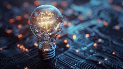 Electronic circuit board and glowing light bulb