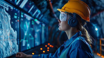 Worker wearing safety clothing monitor mining activities.