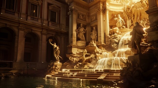 Famous places in Roma: the Trevi Fountain. 8K