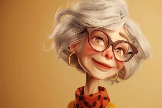 Smiling Older Woman With Glasses,illustration cartoon